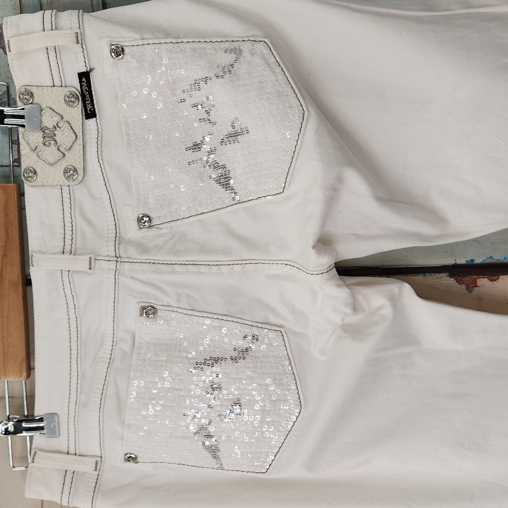 Miss Me‎ White Skinny Jeans Sequin Pockets